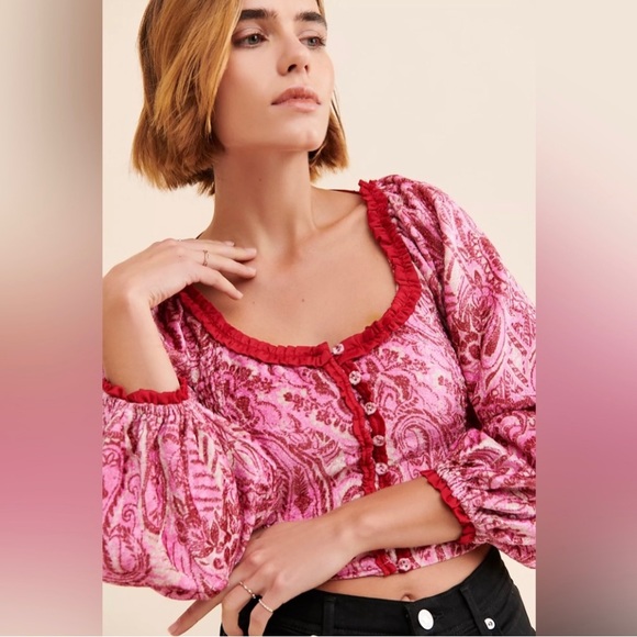 FREE PEOPLE DARE ME VELVET BLOUSE   NWT - Picture 3 of 7